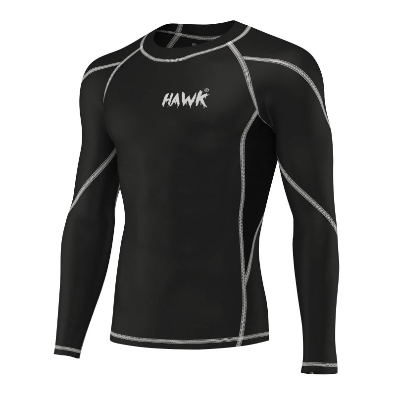 Hawk Sports Mens Compression Shirts Base Layer Athletic Gym MMA BJJ Rash Guard for Men - No Gi Full Long Sleeve Shirt for Men (Black, Medium) - MMA Rash Guard - Image 1